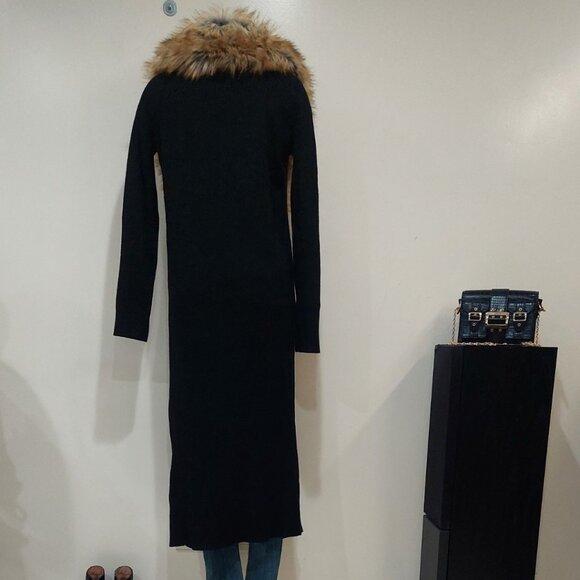 πGORGEOUS!πBOHO-CHIC 70s INSPIRED FAUX RED FOX FUR COLLAR CARDIGAN in BLACK - Picture 8 of 16